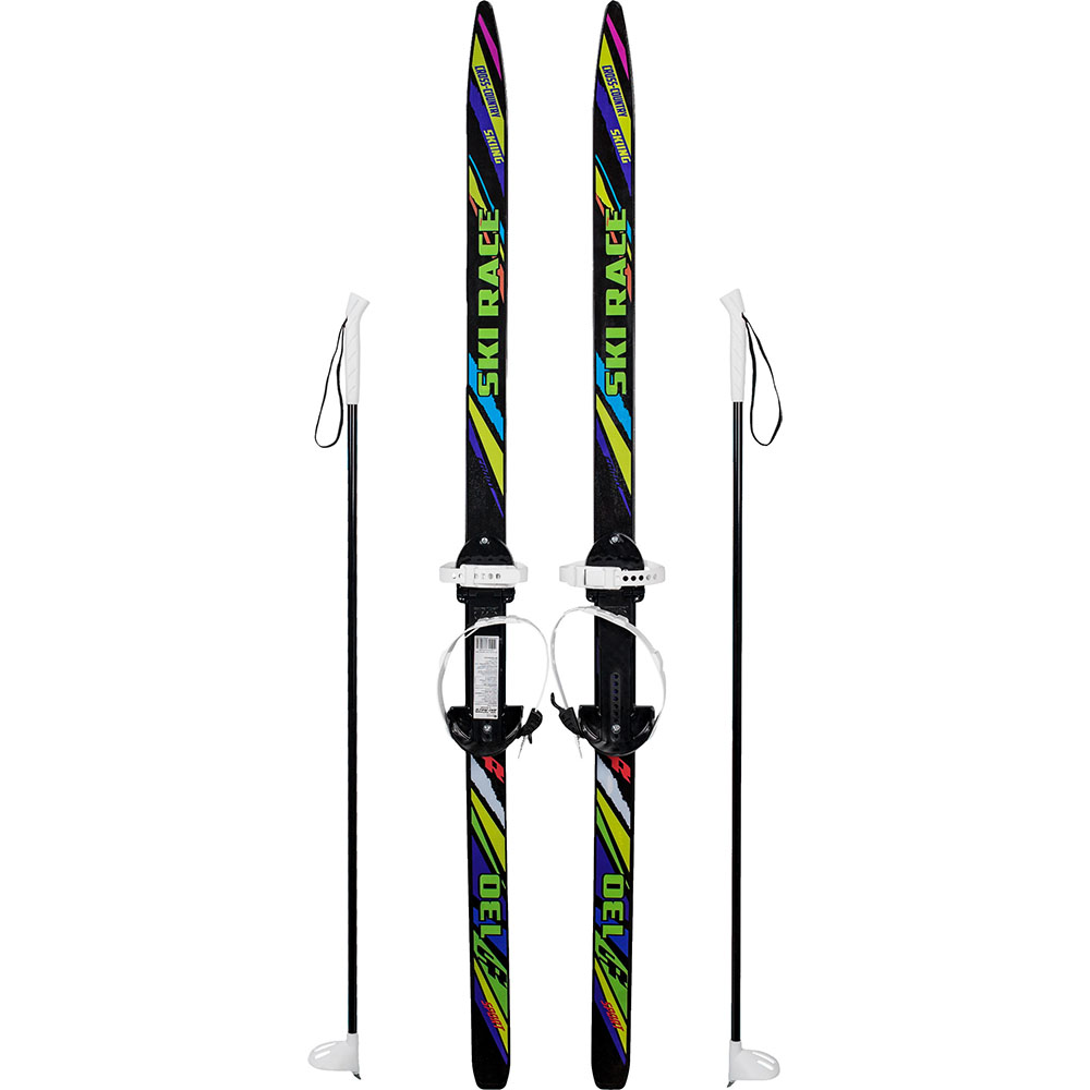 Лыжи SkiRace 130/100см с палками и универсальным креплением "Цикл" на повседневную обувь