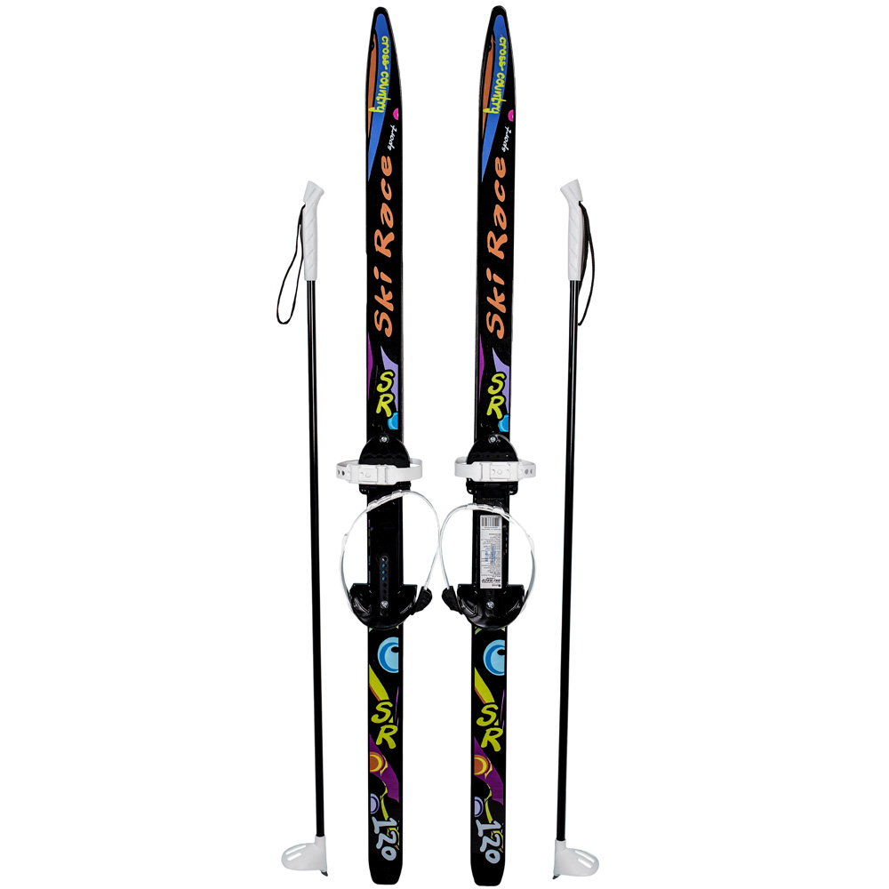 Лыжи SkiRace 120/95 см со стеклопластиковыми палками и универсальным креплением "Цикл" на повседневную обувь