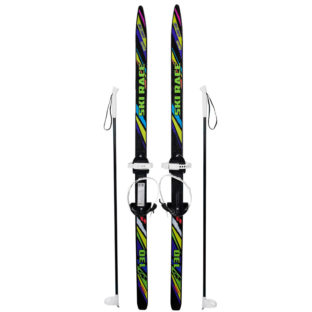 Лыжи SkiRace 130/100см со стеклопластиковыми палками и универсальным креплением "Цикл" на повседневную обувь