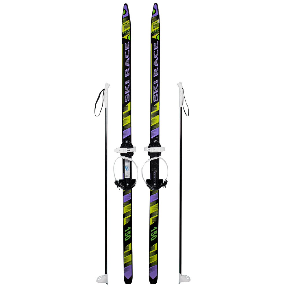 Лыжи SkiRace 150/110см с палками и универсальным креплением "Цикл" на повседневную обувь