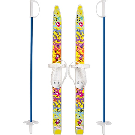 Лыжи детские «Лыжики-Пыжики» (игрушка детская) Чижики 75/75 см со стеклопластиковыми палками